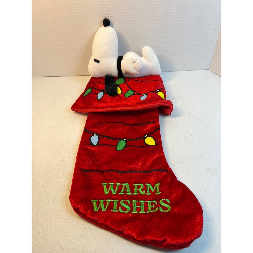 Peanuts Snoopy Christmas Stocking Warm Wishes Red Velvet Plush Holiday Decor 20"